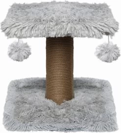 Topmast Krabpaal Fluffy Langhaar – Nairobi – Grijs – 34 X 34 X 34 Cm – Krabpaal Voor Katten – Met Kattenspeeltjes – Duurzaam Sisal Touw