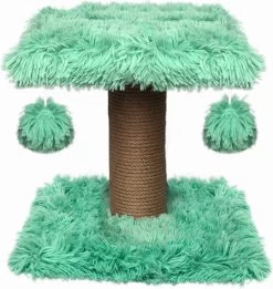 Topmast Krabpaal Fluffy Langhaar – Nairobi – Groen – 34 X 34 X 34 Cm – Krabpaal Voor Katten – Met Kattenspeeltjes – Duurzaam Sisal Touw