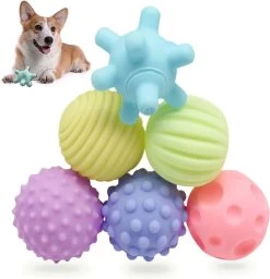 Aidiyapet Hondenspeelgoed, Bal, Hondenbal, Piepende Set, Hondenspeelgoed, Bal, Piepbal Voor Grote En Kleine Honden, 6 Verpakkingen, 6,5 Cm (blauw)