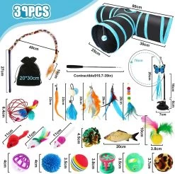 JOTOL 39pcs Kattenspeelgoed,Cat Interactive Wand Toy Set,Kattenspeelgoed Set Voor Indoor Katten Set Met Kattentunnels,Ballen,Veerspeelgoed,Pluche Speelgoed,Speelgoedmuizen Voor Indoor Katten Kitten