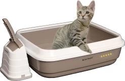 Kattenbak Open Met Rand, 40 X 50 X 15 Cm, Set Met Strooischep En Hygiënische Container, Niet-giftige Grondstof Van Het Milieu, Duifgrijs