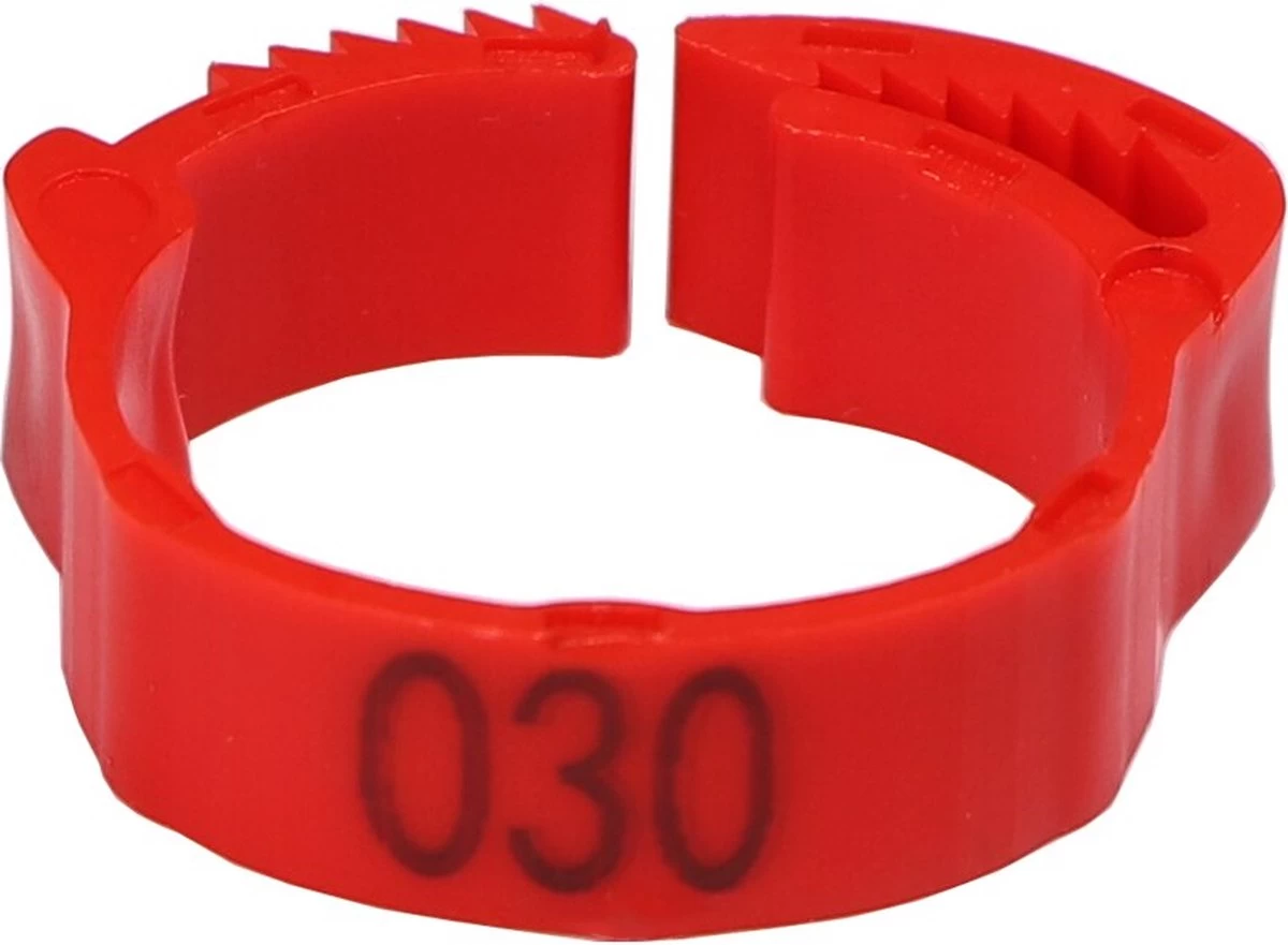 Pluimveeringen – Verstelbaar – 20 Mm – Genummerd – 50 Stuks – Kippenringen – Vogelringen – ROOD 3 Pluimveeringen – Verstelbaar – 20 Mm – Genummerd – 50 Stuks – Kippenringen – Vogelringen – ROOD