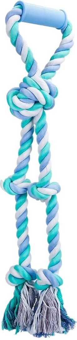 Nobleza Honden Speeltouw – Hondentouw – Dubbel Trektouw – Touw Met Handvat – Voor Twee Grote Honden – Katoen – Lichtblauw