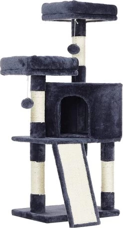 Rootz Krabpaal – Krabpaal – Kattenhol – 4 Niveaus – Rookgrijs – Beige – Pluche – Sisal – 50 X 35 X 115 Cm