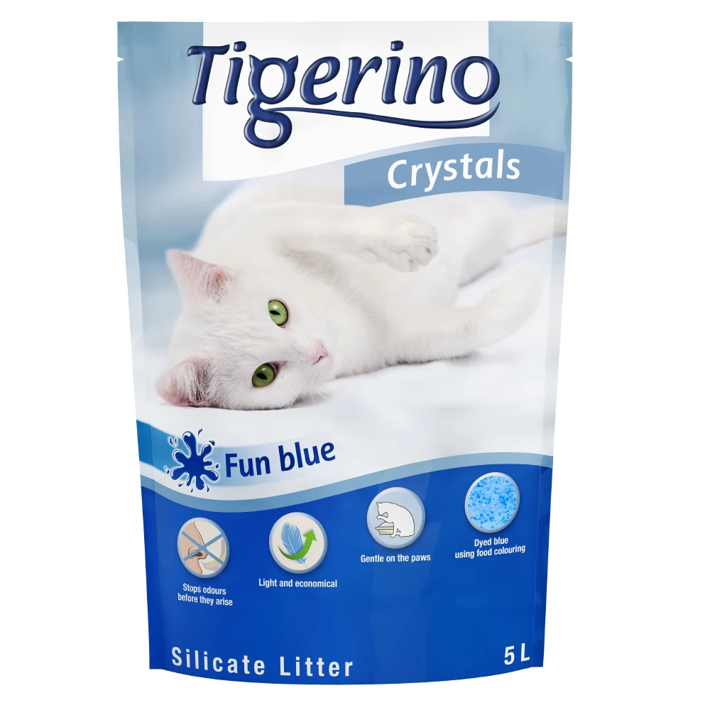 6x5L Bont Blauw Tigerino Crystals Fun Kattenbakvulling 3 6x5L Bont Blauw Tigerino Crystals Fun Kattenbakvulling