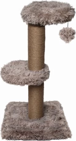 Topmast Krabpaal Fluffy Merida – Beige – 34 X 34 X 67 Cm – Made In EU – Krabpaal Voor Katten – Sterk Sisal Touw – Met Kattenballetje