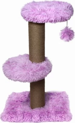 Topmast Krabpaal Fluffy Merida – Lila – 34 X 34 X 67 Cm – Made In EU – Krabpaal Voor Katten – Sterk Sisal Touw – Met Kattenballetje