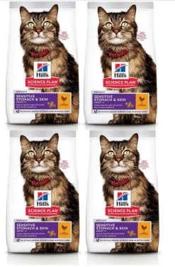Hills 4x Hill’s – Feline Adult Sensitive Stomach & Skin Kip – Kattenvoer – 1.5kg