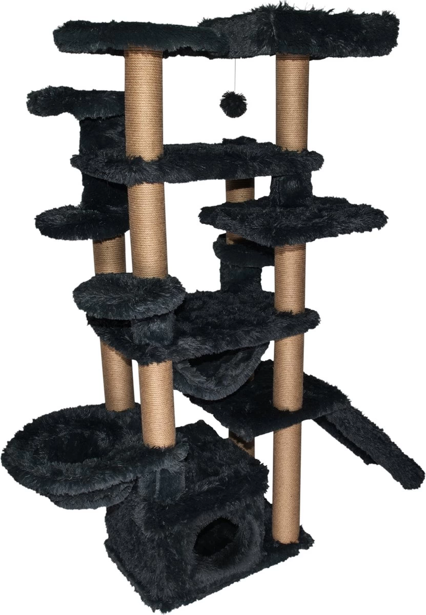 Topmast Krabpaal Fluffy Malta – Zwart – 166 X 65 X 173 Cm – Krabpaal Voor Grote Katten En Zware Katten – Met Kattenhuis En Hangmat – Stevig Sisal Touw 3 Topmast Krabpaal Fluffy Malta – Zwart – 166 X 65 X 173 Cm – Krabpaal Voor Grote Katten En Zware Katten – Met Kattenhuis En Hangmat – Stevig Sisal Touw